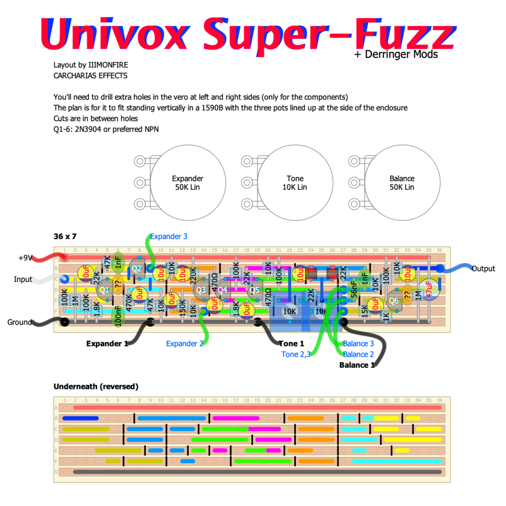 Univox Super-Fuzz minimal vero board layout